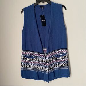 American Living Women’s Open Front Sleeveless Aztec Print Knit Duster Sweater